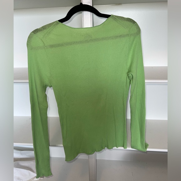 VINCE Ribbed Boat Neck Long Sleeve Tee in Green - L - Picture 11 of 11